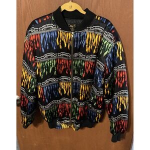 Vtg Corey B 100% Silk Bomber Jacket Colorful Tassels Sz M Beautiful Y2K Tub31